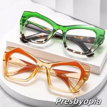 2025 Новые очки с большой оправой кошачий глаз, персонализированные модные модные очки для пресбиопии, очки для чтения с защитой от синего света до +4,0 +1.0 оранжевый