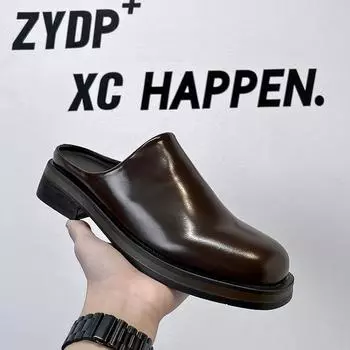 2025 новые однопедальные ленивые мужские туфли muller на платформе с полупереноской, повседневные кожаные туфли-тапочки 74643-A 38 чёрный