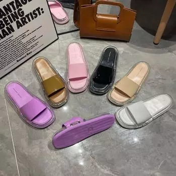 2025 новые однотонные тапочки со стразами, модные полуквадратные носки, одно слово, верхняя одежда, женские домашние тапочки на плоской подошве 36 лавандовый