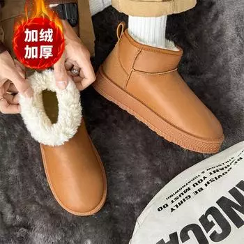 2025 новые осенне-зимние ботинки большого размера на платформе для снега в Корейском стиле, модные универсальные короткие теплые хлопковые ботинки на среднем каблуке 39 чёрный