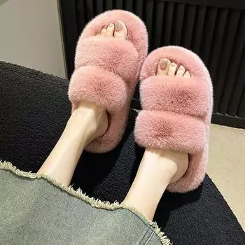 2025 новые осенне-зимние тапочки на толстой подошве 7 см, женские теплые хлопковые тапочки с плоским дном 34 чёрный