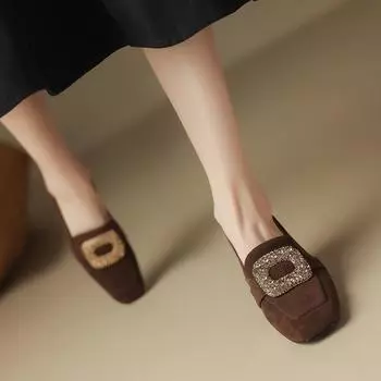 2025 новые осенне-зимние туфли-лоферы с квадратной головкой женские плюшевые туфли на среднем толстом каблуке с глубоким вырезом плюшевые туфли женские 34