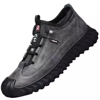 2025 новые повседневные кожаные туфли, дышащие, весенне-осенний тренд, универсальные, молодежные, с низкой шнуровкой, противоскользящие, мужские туфли, мягкая подошва 39 серый