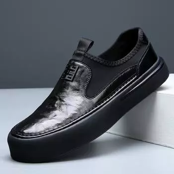 2025 новые повседневные мокасины дышащая кожаная обувь с одной педалью мужская обувь на платформе универсальная кожаная обувь корейская версия повседневная 38