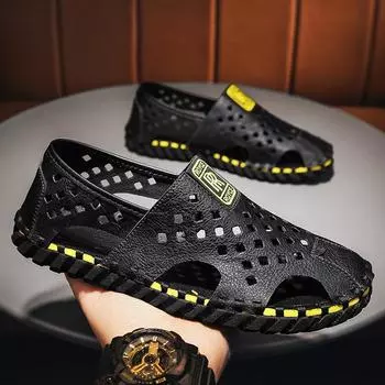 2025 новые повседневные пляжные туфли на шнуровке, летние мужские повседневные сандалии, трендовые полые дырки 38