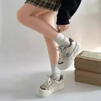 2025 новые повседневные универсальные женские весенне-осенние туфли с толстой подошвой, увеличивающие рост, корейские туфли-композиты с большой головкой, белые туфли 35