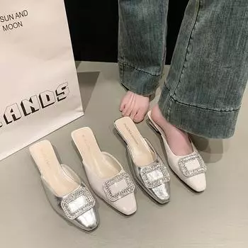 2025 новые простые остроконечные темпераментные туфли со стразами и пряжкой, женская верхняя одежда, полутапочки с сумкой на голову, модные повседневные туфли muller 35