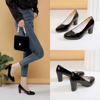 2025 новые рабочие туфли женские повседневные модные заостренные туфли из мягкой кожи корейской версии на среднем и высоком каблуке кожаные туфли женские лакированные маленькие 35 телесный