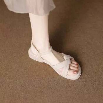 2025 Новые Ретро Плоские Пляжные Сандалии Универсальные и Удобные Мягкая Подошва Открытый Носок Женская Обувь 35 белый