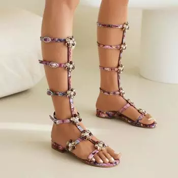 2025 новые римские сандалии классные ботинки на плоской подошве женские цветные импортные торговые туфли большого размера 34 синий