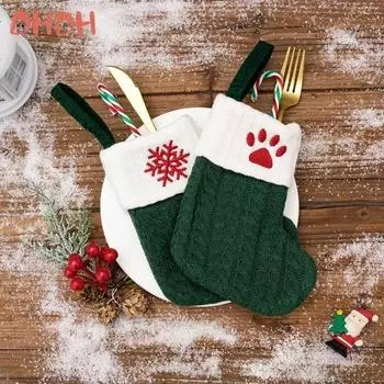 2025 Новые рождественские носки, вязаные носки с буквами «снежинка», большая вместимость, елочные украшения, конфеты, подарочные чулки, украшение 20x10cm