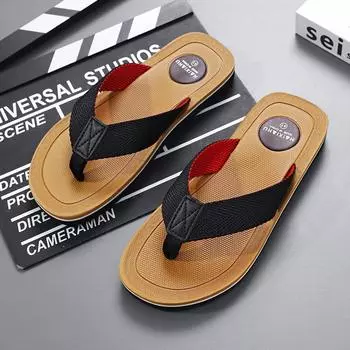 2025 новые шлепанцы мужские корейские версии тапочки сандалии тренд универсальная модная одежда нескользящая пляжная индивидуальность зажимает ноги 39 чёрный