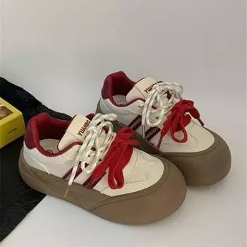 2025 новые симпатичные маленькие белые туфли показывают маленькие ножки толстые туфли на платформе дизайнерские туфли с круглым носком туфли-хлеб женские повседневные туфли 35 бежевый