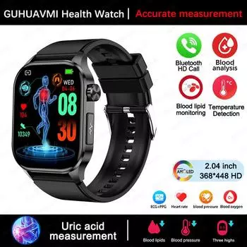 2025 Новые Смарт-часы для Управления Здоровьем Мужские ЭКГ+ФПГ Липиды Крови Мочевая Кислота Фитнес-Трекер Bluetooth Звонок Смарт-часы Black Silicone