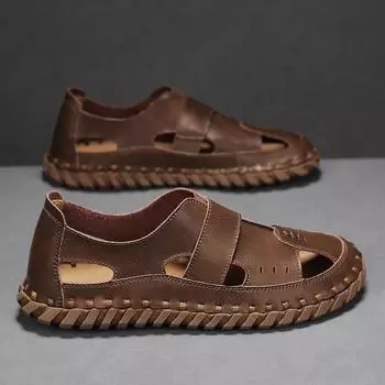 2025 Новые сшитые вручную мужские сандалии Trend Baotou Большие сандалии Мужская обувь 39 чёрный