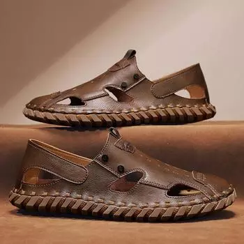 2025 Новые сшитые вручную мужские сандалии Trend Baotou Большие сандалии Мужская обувь 39 чёрный