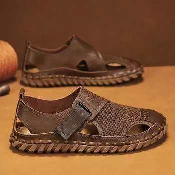 2025 Новые сшитые вручную мужские сандалии Trend Baotou Большие сандалии Мужская обувь 39 чёрный