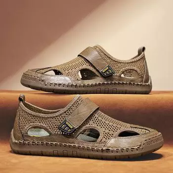 2025 Новые сшитые вручную мужские сандалии Trend Baotou Большие сандалии Мужская обувь 39 чёрный