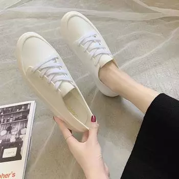 2025 новые студенческие маленькие белые туфли женские низкие литературные туфли увеличивающие высоту туфли корейская версия круглая головка повседневные спортивные туфли на шнуровке 36 белый