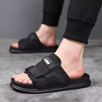 2025 новые тапочки мужские модные уличные летние корейские версии модная персонализированная верхняя одежда пляжные сандалии нескользящие 1505-W 38 чёрный
