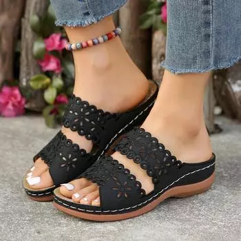 2025 новые тапочки с плоским дном и полым цветком, односложные женские повседневные туфли, тапочки 36 белый