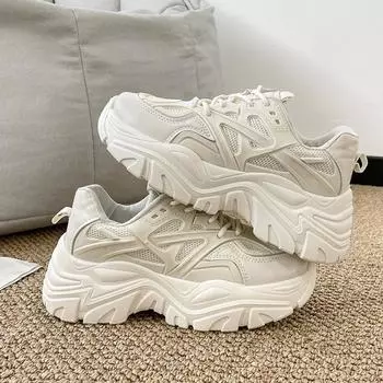 2025 новые толстые подошвы дышащие однослойные туфли-туфли из бисквита для папы, спортивные туфли на очень высоком каблуке, ножки-кошечки, белые туфли для женщин 39 чёрный