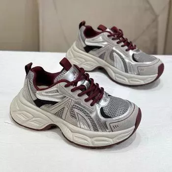 2025 новые туфли angola red dad женские в стиле Гонконга интернет-знаменитости мода толстая подошва высота и тонкость спортивная женская обувь удобная 35 красный