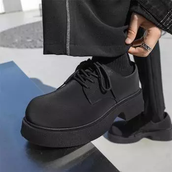 2025 новые туфли дерби с круглым носком для мужчин, весенние повседневные туфли с большим носком для мужчин, увеличивающие рост туфли на платформе, черные матовые, из английской кожи 39