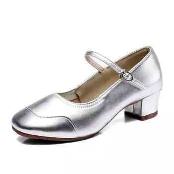 2025 новые туфли для квадратных танцев на мягкой подошве, женские танцевальные туфли, тренировочные туфли, туфли для преподавателей, туфли для бальных танцев на средних каблуках для всех сезонов 34 серебряный
