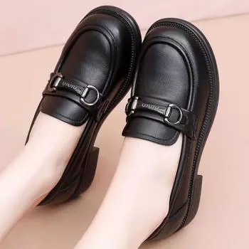 2025 новые туфли для мам с мягкой подошвой для среднего и пожилого возраста удобные туфли на плоской подошве нескользящие мокасины для среднего возраста женская обувь с одной педалью 35 чёрный