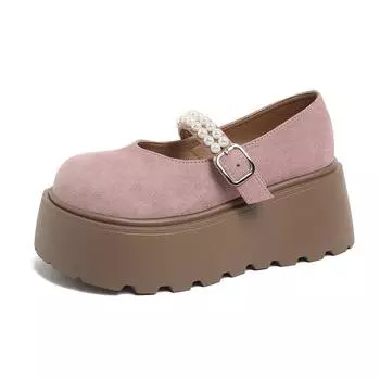 2025 новые туфли Мэри Джейн на толстой подошве с жемчугом и бантом, универсальные, нишевые, для маленького человека, увеличивающие рост, взрыв 35