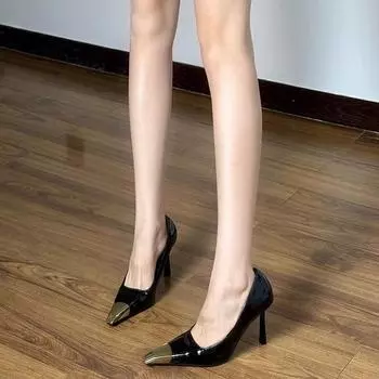2025 новые туфли на шпильке с острыми черными каблуками для женщин на осень и зиму с пальто-газом R-качества сексуальные туфли королевской сестры одинарные 34