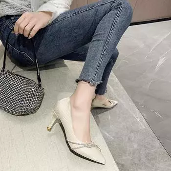 2025 новые туфли на тонком каблуке, вечерние, французские, не уставшие ноги, темпераментные, одинарные, женские, модные, черные, профессиональные, на высоком каблуке 34