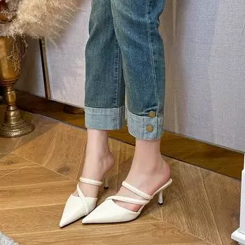 2025 новые туфли на высоком каблуке с одним ремешком, модная фея, универсальные туфли с острым носком на тонком каблуке, женская сумка на голову 34