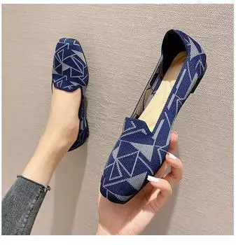 2025 новые туфли с круглой головкой трикотажные тканые с плоским дном летящие вязаные женские 35 чёрный