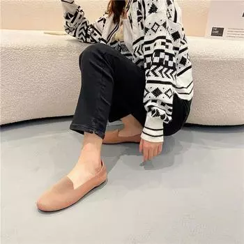 2025 новые туфли с круглой головкой трикотажные тканые с плоским дном летящие вязаные женские 35 чёрный