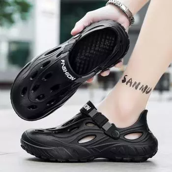 2025 новые туфли с отверстиями, мужская летняя обувь для отдыха на открытом воздухе, нескользящие сандалии с сумкой EVA, обувь для ходьбы по болоту 40