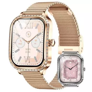 2025 Новые умные часы для женщин со стразами AMOLED HD-экраном, спортивный фитнес-браслет, всегда отображающий BT-звонки, умные часы для Android IOS золотой