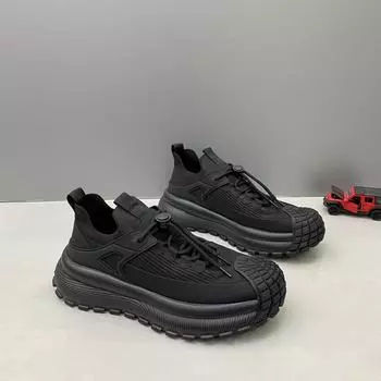 2025 новые весенне-летние дышащие сетчатые красивые черные мужские туфли на толстой подошве с увеличенной широкой стопой, мужские спортивные и повседневные туфли 39 чёрный