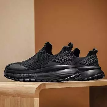 2025 новые весенне-летние мужские туфли из дышащей сетки с толстой подошвой, увеличенной высотой и широкой стопой, свободные мужские повседневные туфли 39 чёрный