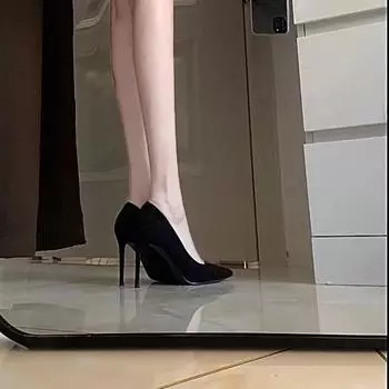 2025 новые весенние замшевые черные туфли на высоком каблуке женские туфли-шпильки для офиса, рабочие туфли большого размера 34