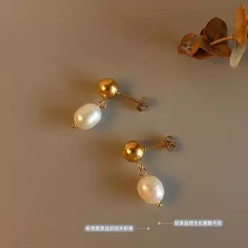2025 Новые винтажные серьги-подвески из натурального пресноводного жемчуга, серьги из титановой стали с покрытием из 18-каратного золота для женщин золотой