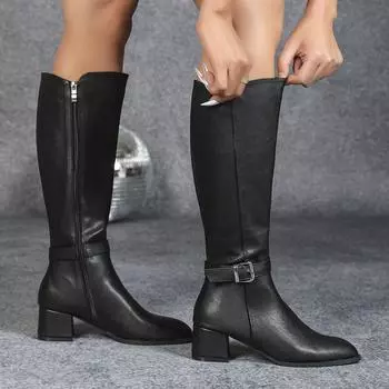 2025 Новые высокие плюшевые сапоги с круглой молнией 35 чёрный