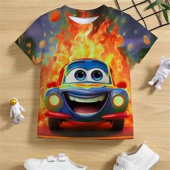 2025 Новые забавные машинки 3D принт футболки для мальчиков детские футболки для мальчиков с коротким рукавом футболка одежда для мальчиков лето 100