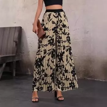 2025 Новые женские элегантные плиссированные брюки с цветным принтом, стильные и шикарные брюки S хаки