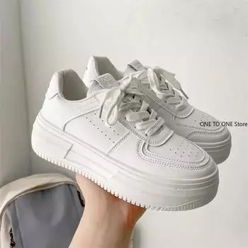 2025 Новые женские белые туфли из искусственной кожи, повседневные женские кроссовки из вулканизированной кожи, дышащие спортивные туфли для ходьбы и бега на платформе, туфли на плоской подошве 35 белый