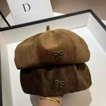 2025 новые женские береты весенне-осенние модели показывают лицо маленькой осенне-зимней шляпы-тыквы коричневой шляпы художника корейской шляпы с бадьяном M56-58cm красный