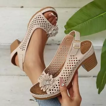 2025 Новые женские босоножки на высоком каблуке Удобные высокие каблуки Классические ретро сандалии слипоны Дышащие Нескользящие Легкие туфли для женщин 36