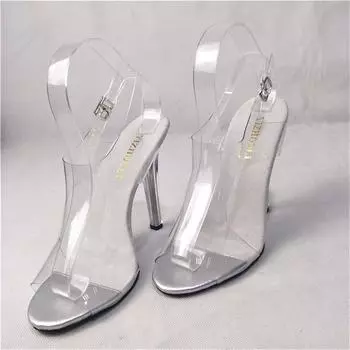 2025 новые женские босоножки с одним словом 34-40 с заостренным носком на шпильке женские туфли на высоком каблуке 12 см для конкурса красоты 34 прозрачный