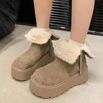 2025 Новые женские ботильоны зимние ботинки на толстой подошве зимние ботинки из замши теплые плюшевые классические ботинки Botas Mujer без застежек повседневные прогулочные ботинки 35 чёрный